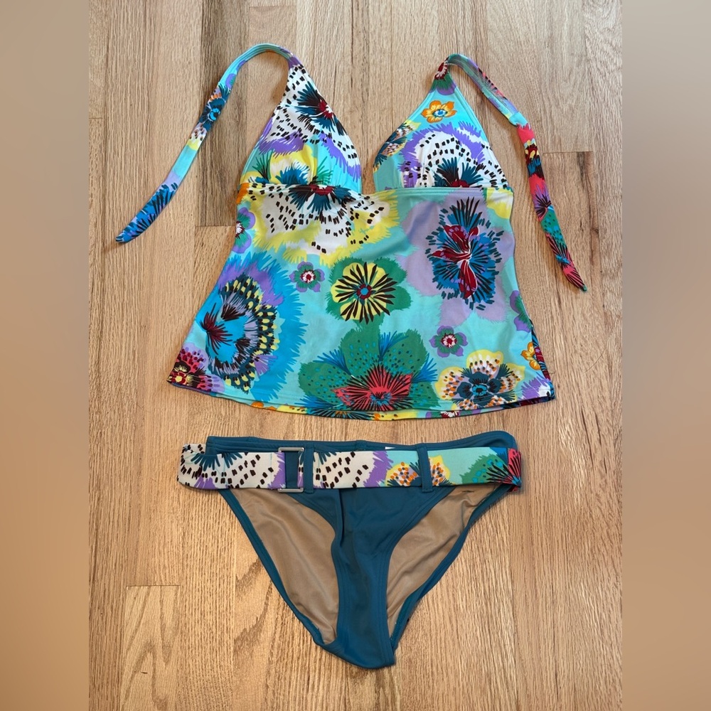 Victoria's Secret 2 PC Tankini Sz S Belted Side Padding Removable